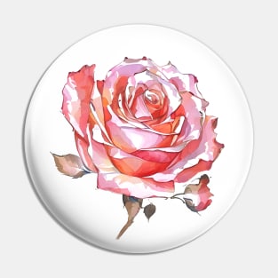 Romantic Blush Pink Hues Isolated Rose Blossom Watercolor Rose Art Pin