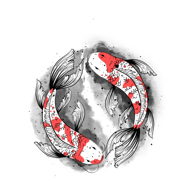 Koi Yin Yang | balance and harmony | ink illustration by RenattaZare