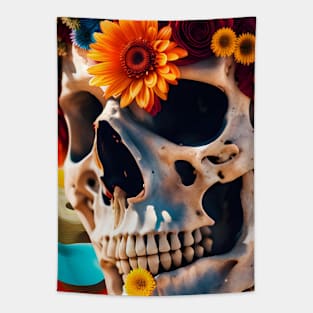 Skull with Flowers Tapestry