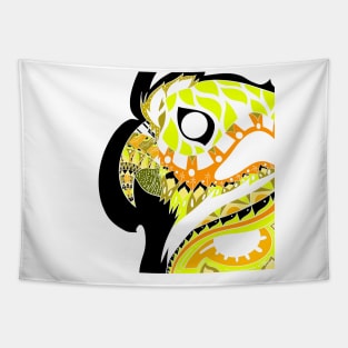 gold parrot ecopop guacamaya bird in mexican pattern art Tapestry