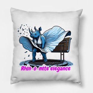 Rhino Elegance – The Iconic Fluttering Dress Illustration Pillow