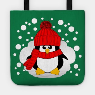 Christmas Boy Penguin with Red Hat and Scarf Tote