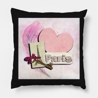 Paris France Pink Roses, Vintage Key and  Love Letters Eiffel Tower Pillow