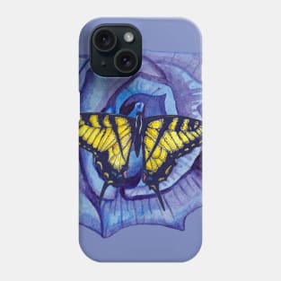 Watercolor blue rose and butterfly Phone Case