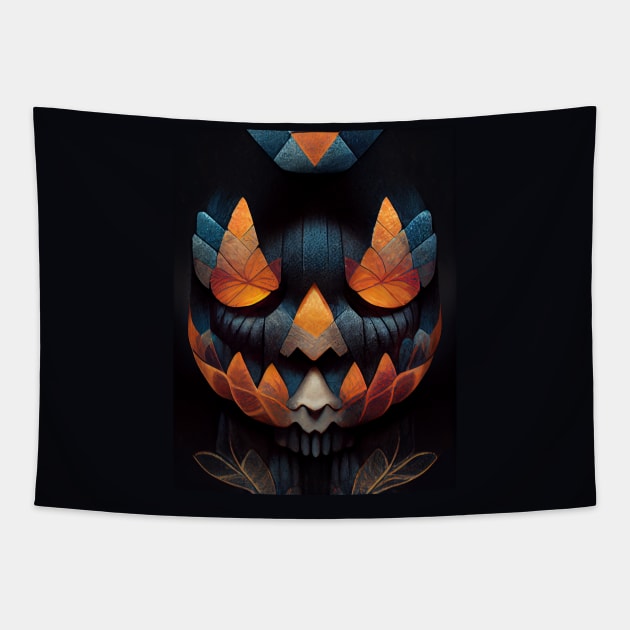 Halloween Scary Pumpkin Skeleton Flower Design Tapestry by Nysa Design