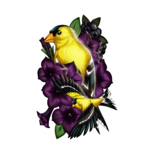 American Goldfinch Purple Orchids T-Shirt