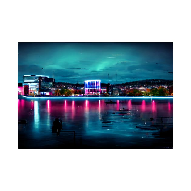 Neon Oslo City Skyline In Neon light / Oslo City silhouette by Unwind-Art-Work