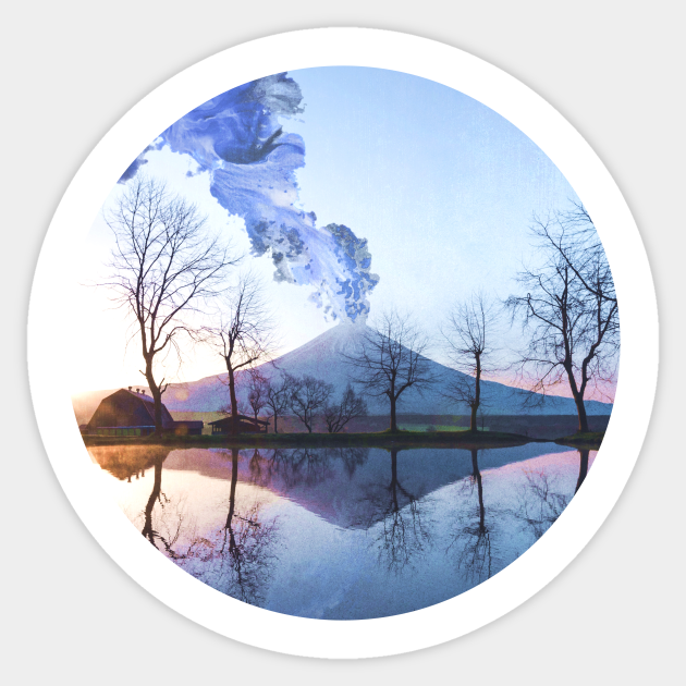 Mount Fuji Japan Surreal Eruption Smoke Cloud And Landscape Mt Fuji Sticker Teepublic