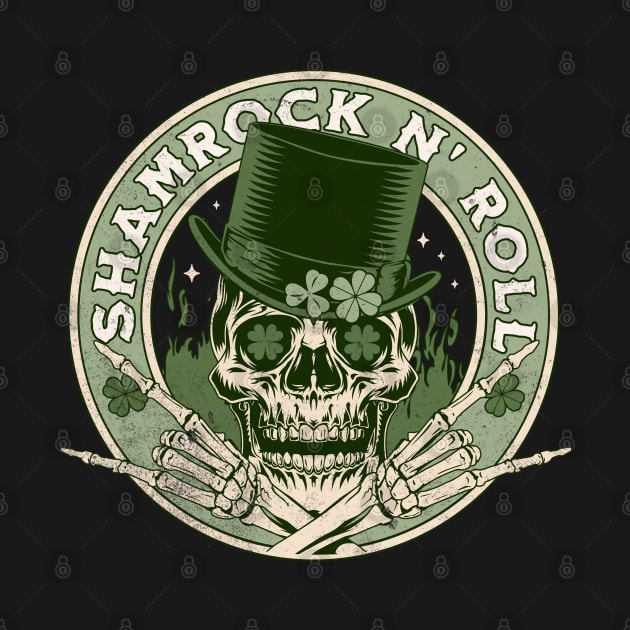 Shamrock and Roll - Rock and Roll Saint Patrick's Day Skull by OrangeMonkeyArt