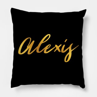 Alexis Name Hand Lettering in Gold Letters Pillow