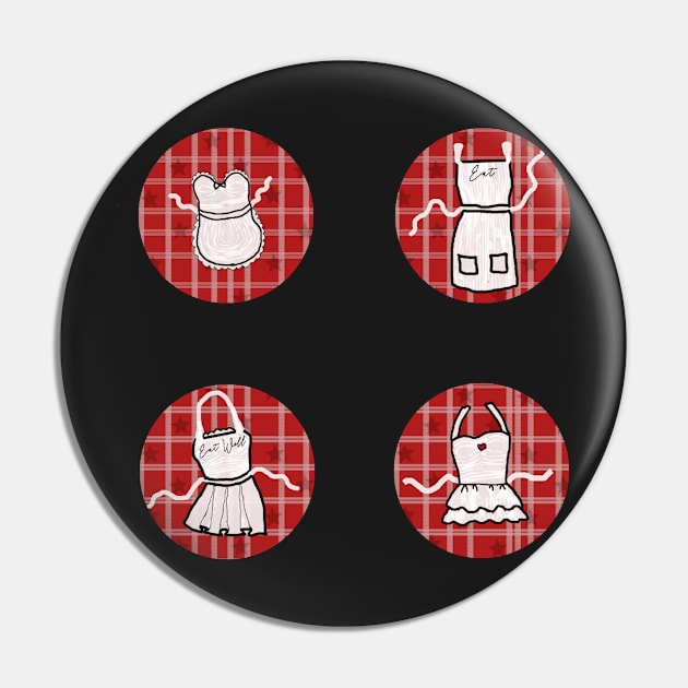 Red Gingham Apron Dots Pin by LochNestFarm