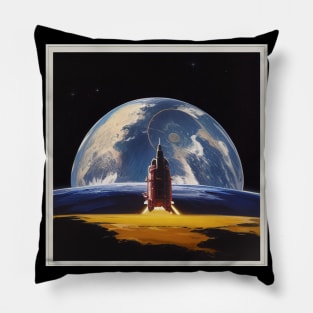 Vintage Space Rocket Moon Launch Pillow