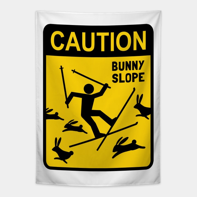 Ski Warning Sign | CAUTION: Bunny Slope Tapestry by Coffee Squirrel