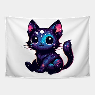 Kawaii Cosmic Cat in Stars Tapestry