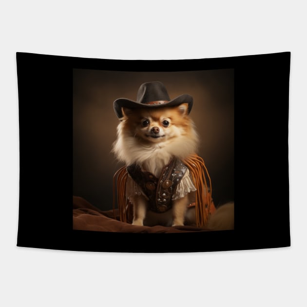 Cowboy Dog - Pomeranian Tapestry by Merchgard