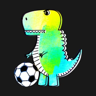 Cute Dinosaur Loves Soccer Watercolor T-Shirt