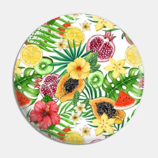 Tropical mix-fruit, flowers and leaves on white Pin