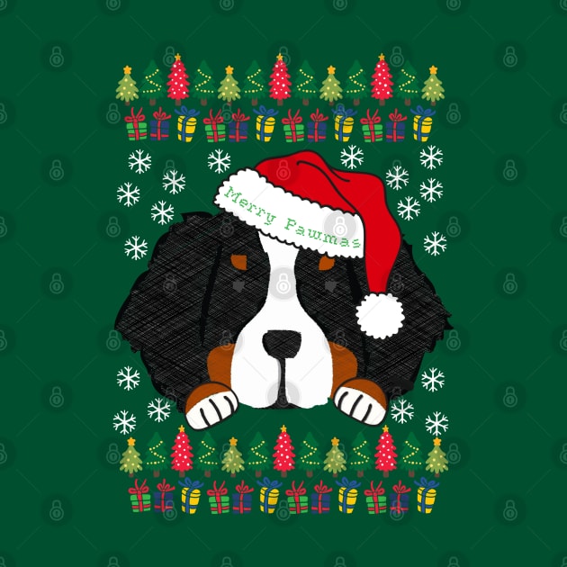 Ugly Christmas Sweater Bernese Mt Dog Santa by EMR_Designs