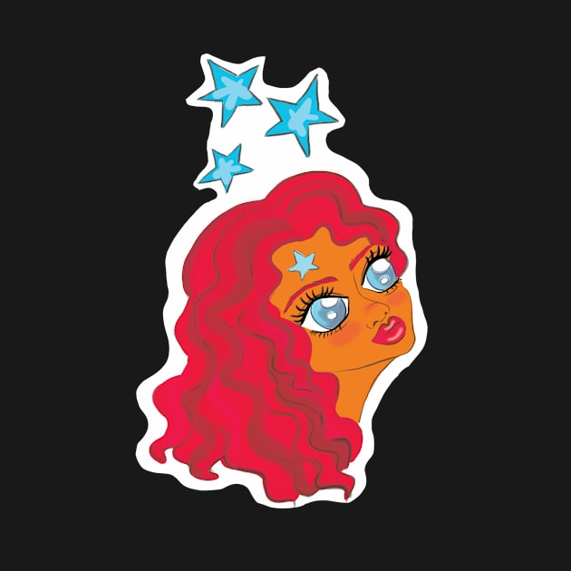 girl with red hair and stars dreaming by Karima Bo