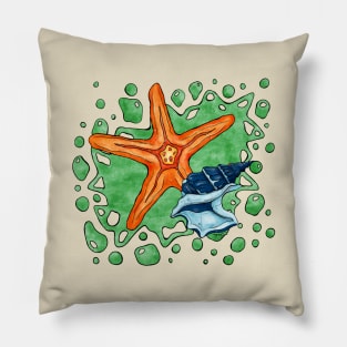 Bright star fish and shell, summer beach Pillow