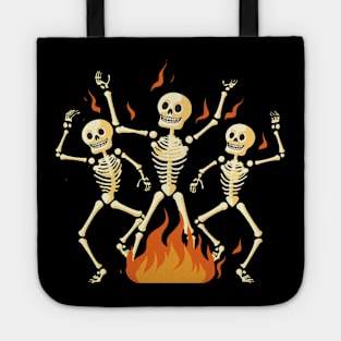 Cute Skeletons Dancing Around Fire Tote