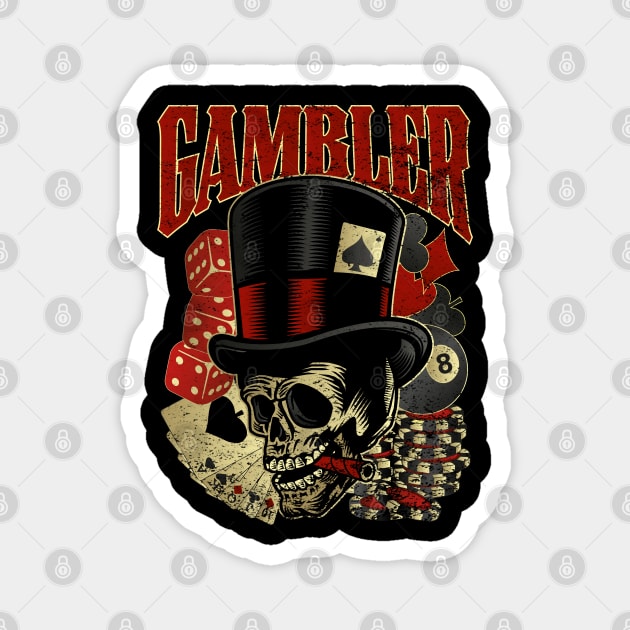 Gambler Skull Magnet by RockabillyM