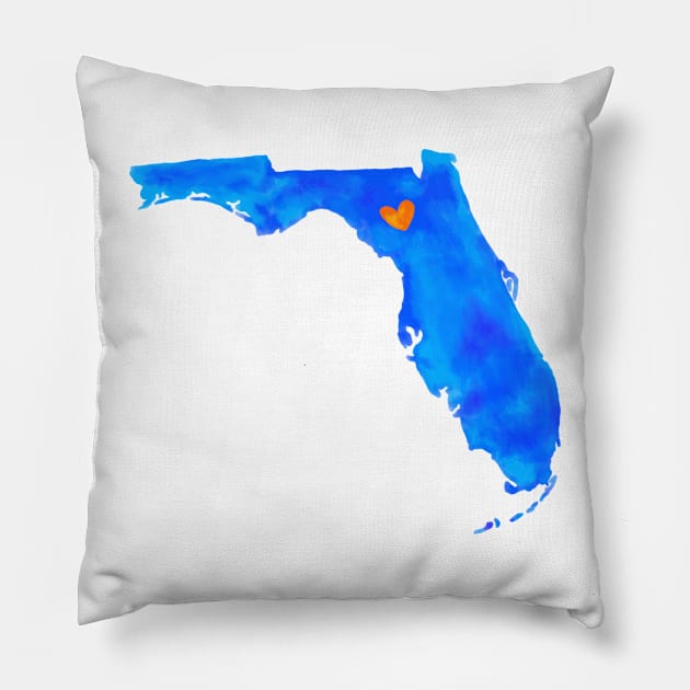 Watercolor Gainesville Love on Orange Pillow by ktomotiondesign