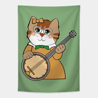 Cat Girl Playing Banjo Music Tapestry