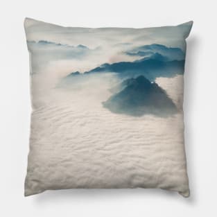 Aerial landscape with cloud covered mountains Pillow