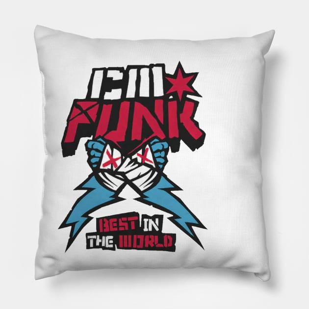 CM Punk Supercharged Ringer Best In The World Pillow by ClarityMacaws