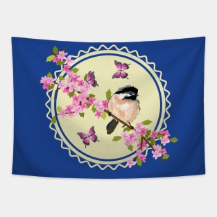 Spring Flowers And Bird Art Tapestry