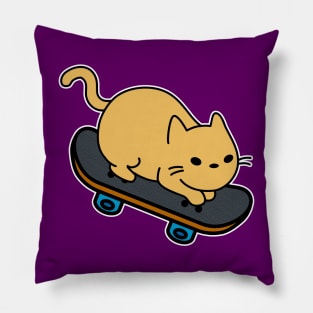 Cat on Skateboard Cartoon Kitten Skateboarder Pillow