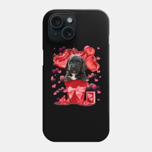 Black Cockapoo Dog In Red Pot Happy Valentine's Day Phone Case