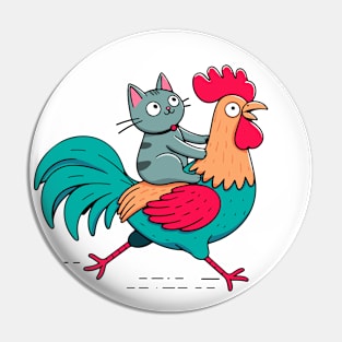 Cat on a Rooster Pin