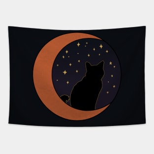 Black Cat and Rose Gold Crescent Moon Tapestry