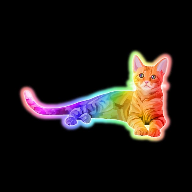 Neon Rainbow Glowing Kitten by Art by Deborah Camp