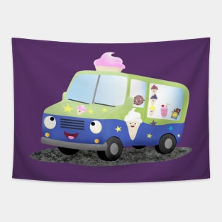 Cute happy ice cream truck cartoon Tapestry