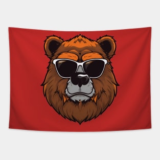 Sarcastic furry bear logo red Tapestry