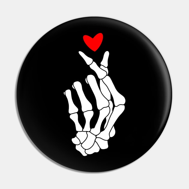 Red Finger Heart Skeleton Hand Pin by bloomingviolets