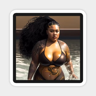 Summer Vibes, Curvy Summer, Curvy and Beautiful Superwoman, Swimmer Athlete. Female are strong. Sticker Magnet