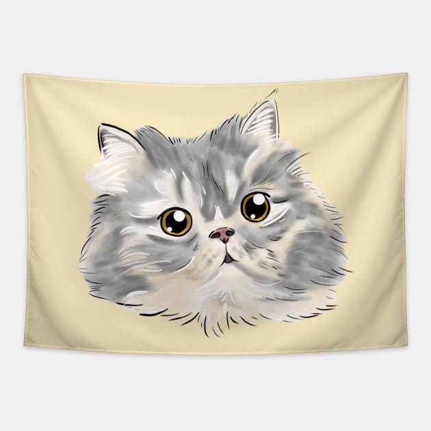 Grey Cream Cat Boy Head _ Bunniesmee Tapestry by GambarGrace