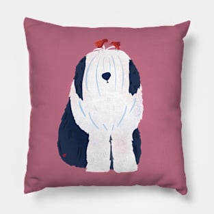 English Sheepdog with Best Bird Buds Pillow