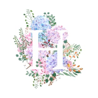 botanical monogram alphabet H hydrangea flowers T-Shirt