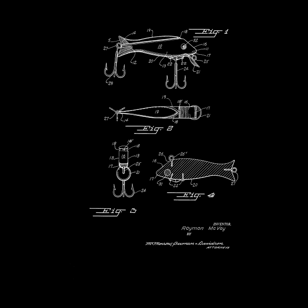 Fishing Lure Vintage Patent Hand Drawing by TheYoungDesigns