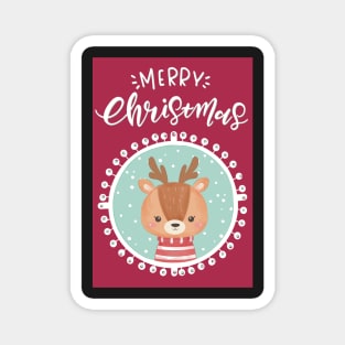 Merry Christmas, greetingcard with a cute little deer in the snow Magnet