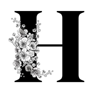 H alphabet Botanical cherry blossom sakura flowers T-Shirt