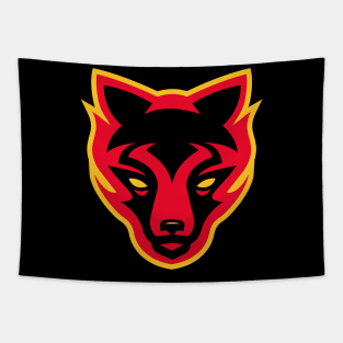 Ignite Your Game: Flaming Fierce Wolf Sports Mascot T-shirt for Athletes Tapestry