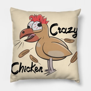 Crazy Shocked Farm Chicken Funny Cartoon White Pillow