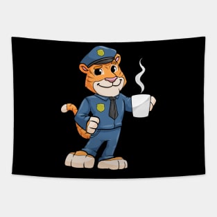 Tiger as Police officer with Police hat and Drink Tapestry