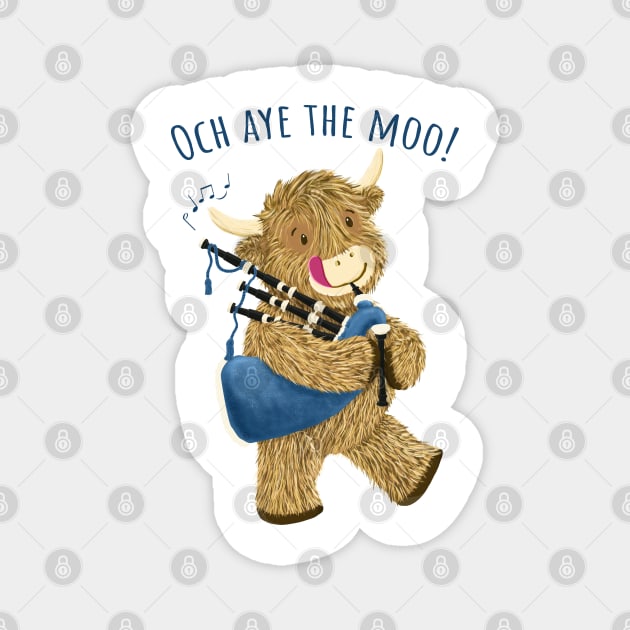 Wee Hamish Scottish Highland Cow And Bagpipes Says Och Aye The Moo! Magnet by brodyquixote